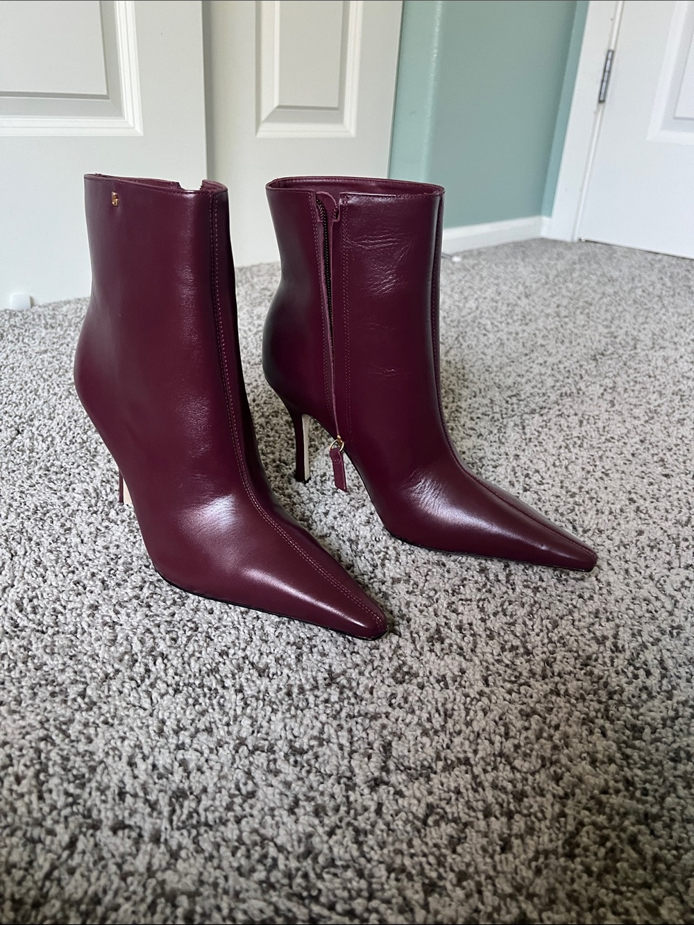 Larroude Burgundy Pointed Stiletto Ankle Boots